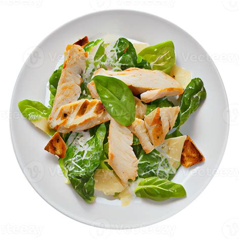 Caesar Salad With Chicken On A White Plate Illustration Generative Ai