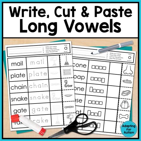 Long Vowel Worksheets Write Cut And Paste Activities Autism Work Tasks