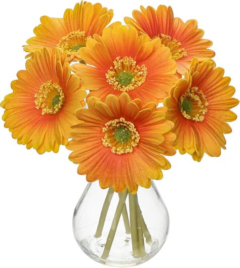 Amazon de Künstliche Blumen Gerbera mit Glasvase Decor Kunstblumen