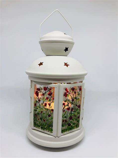 Excited To Share This Item From My Etsy Shop Red Floral Fused Glass Lantern Fused Glass