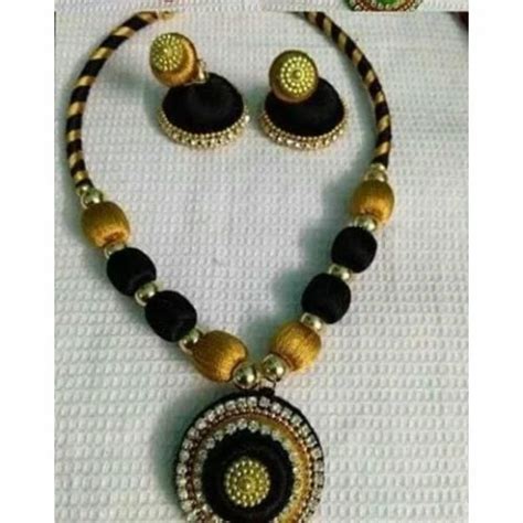 Wedding Artificial Jewelry Black Silk Thread Necklace Set At Rs 180