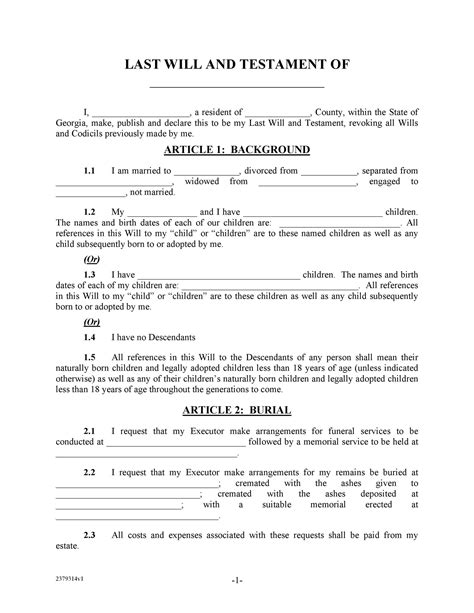 Free Printable Last Will Testament Forms