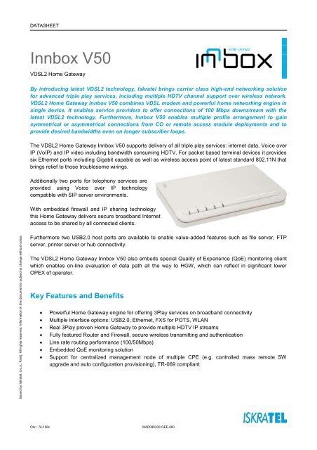 Innbox V50 (Datasheet) - Innbox - World in A Box