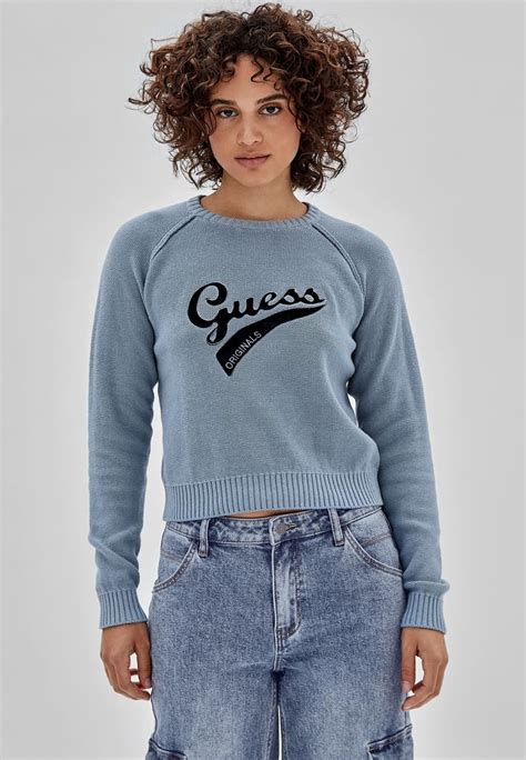 Guess Mit Frontlogo Strickpullover Himmelblau Hellblau Zalando At