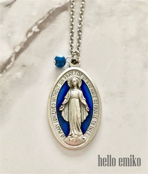 Large Double Sided Silver Tone Blue Enamel Our Lady Of Miraculous