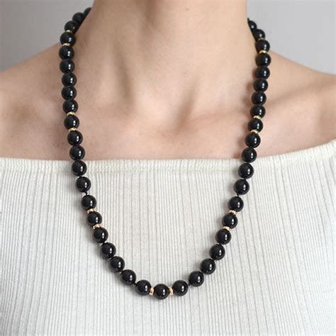 Estate Onyx And 14kt Gold Bead Necklace A Brandt Son