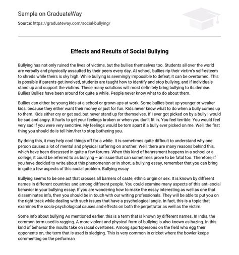 ⇉Effects and Results of Social Bullying Essay Example | GraduateWay