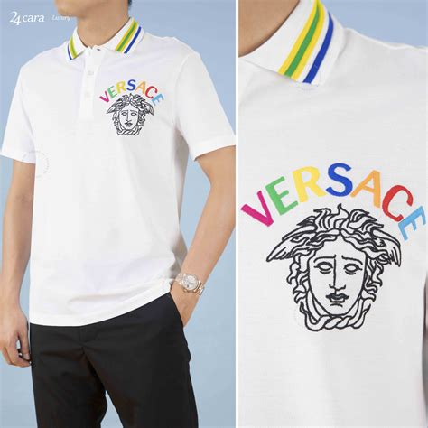 Versace Polo Shirt With Medusa Embroidery In Bianco