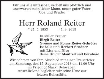 Traueranzeigen Von Roland Reiter Trauer Merkur De