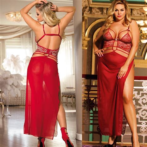 Long Gown Red Sheer Plus Size M XL XL XL Valentines Sleepwear Lingerie
