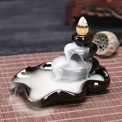 Handmade Black Ceramic Incense Burner Holder Buddhist Or Cones Backflow Censer Ebay Incense