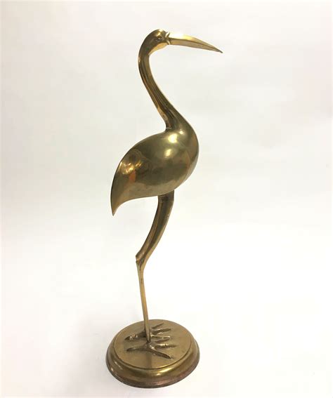 Large Vintage Brass Crane Bird 1970s 88995