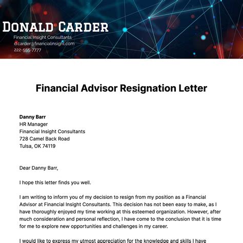 Free Financial Advisor Resignation Letter Template Edit Online