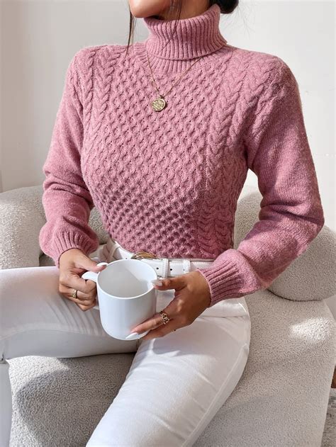 Pull Col Roul En Tricot Torsad En Chandails Pour Femmes