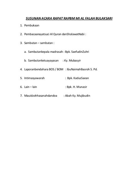 Contoh Agenda Rapat Dan Susunan Acara Rapat