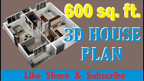 600 Sft 3d House Plan 20x30 House Plan House Plans 2bhk House Plan