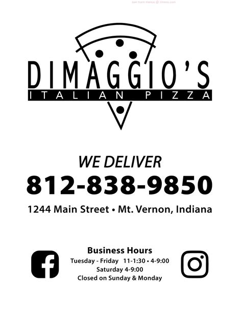 Online Menu Of Dimaggios Italian Restaurant Mount Vernon Indiana