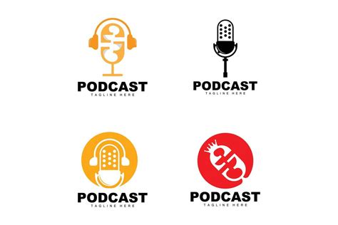 Podcast Logo Vector Headset And Chat Simple Vintage Microphone