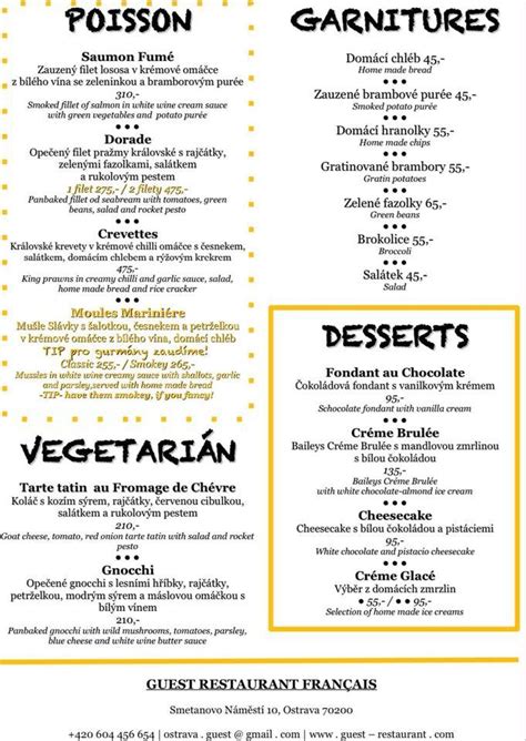 Menu at Guest Restaurant Ostrava Smetanovo nám 10