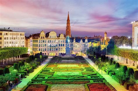 Brussels Cityscape at Night, Belgium Panorama Skyline Stock Image ...