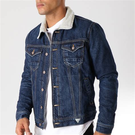 Guess Veste Jean Col Mouton M84n17 D3cb0 Bleu Denim