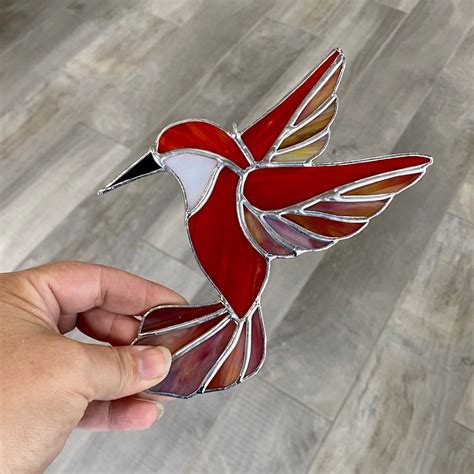 Hummingbird Handcrafted Stained Glass Hummingbird Suncatcher In Red