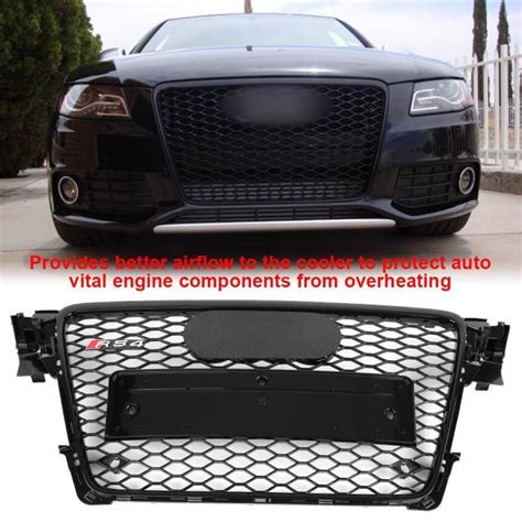 Rs Style Front Sport Hex Mesh Honeycomb Hood Grill Gloss Black For