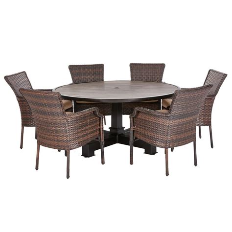 Hampton Bay Grayson Brown 7 Piece Wicker Round Outdoor Dining Set With