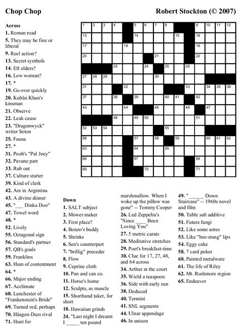 Easy Crossword Puzzles Printable For Seniors