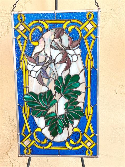 Columbine Flower Stained Glass Panel Swanky Glass