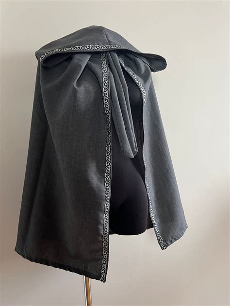 Gray Hooded Capelet Gray Cape With Trim Gray Linen Cloak Etsy