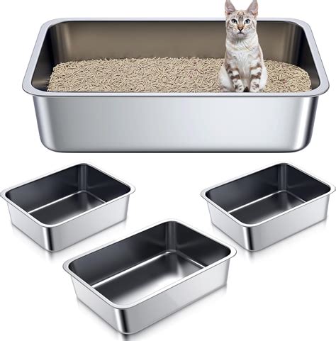 Therwen 4 Pack Stainless Steel Litter Box Extra Large