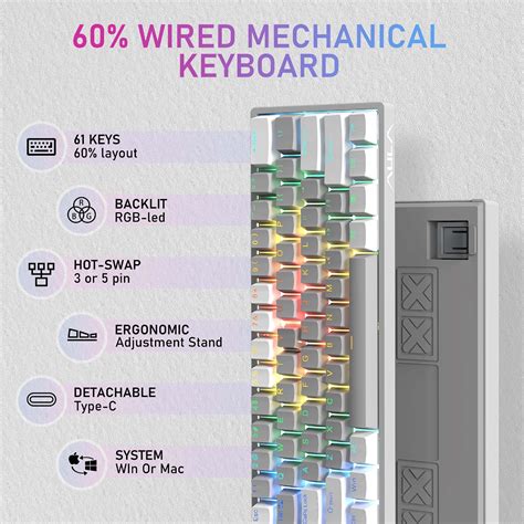 AULA F3261 Type C Wired Hot Swappable 61 Keys RGB Mechanical Keyboard Black Grey Tea Shaft