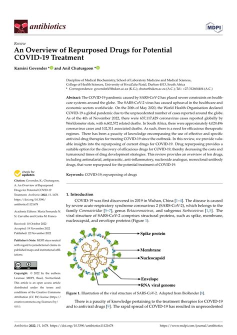 Pdf An Overview Of Repurposed Drugs For Potential Covid 19 Treatment