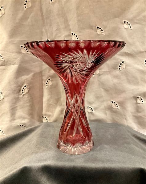 Pink Cut Glass Vase Bohemia Ll Etsy Uk