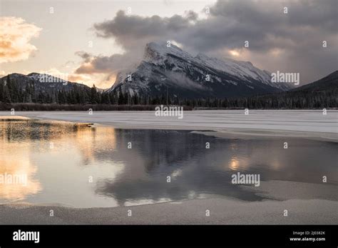 Sunrise At Mount Rundle And Vermillion Lakes With Ice And Snow Banff