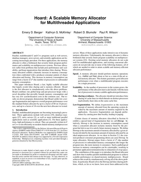 Pdf Hoard A Scalable Memory Allocator For Multithreaded Applications