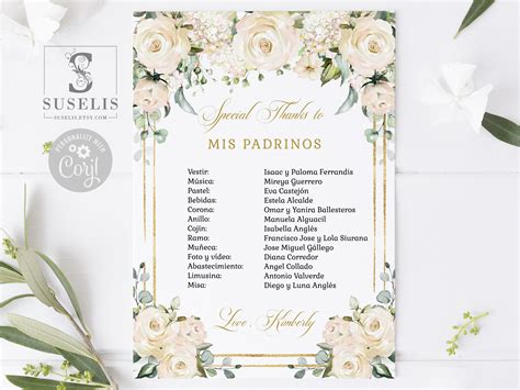 EDITABLE Lista De Padrinos, Special Thanks, List of Godparents, White