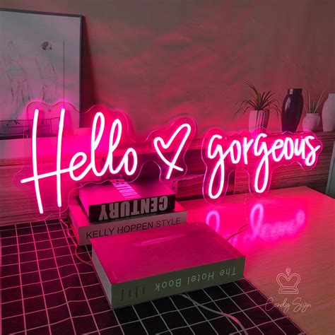 2 Pcs Hello Gorgeous Custom Neon Sign Light Pink Sign Etsy