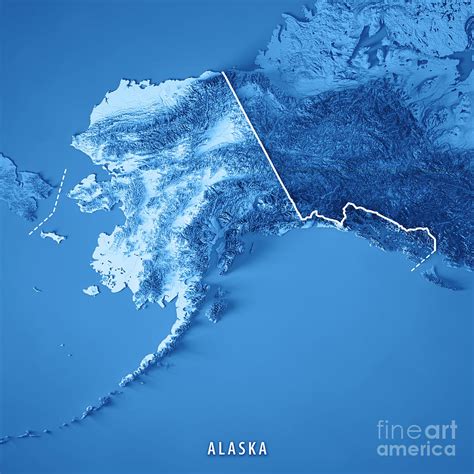 Alaska State 3D Render Topographic Map Blue Border Digital Art by Frank ...