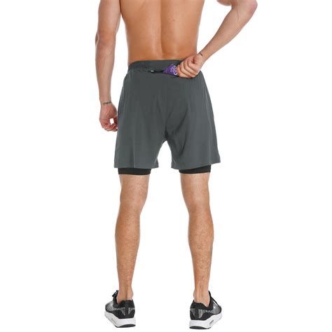 Fedtosing Mens 2 In 1 Running Shorts Gray Quick Dry Athletic Shorts