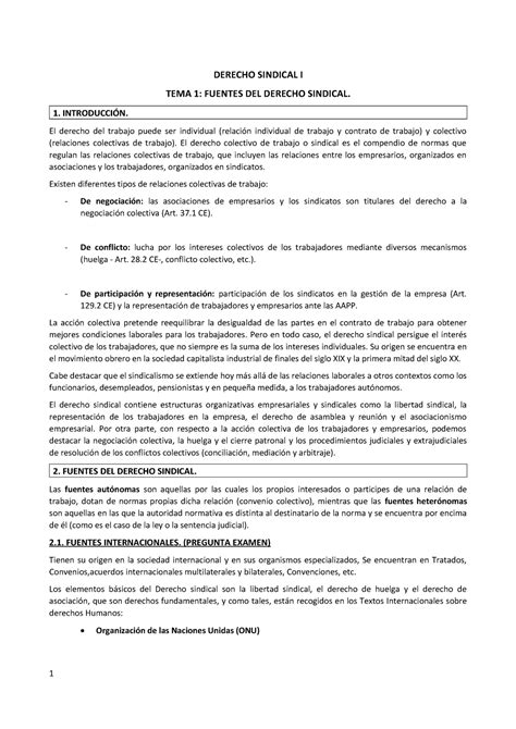 Temario Sindical Final DERECHO SINDICAL I TEMA 1 FUENTES DEL DERECHO