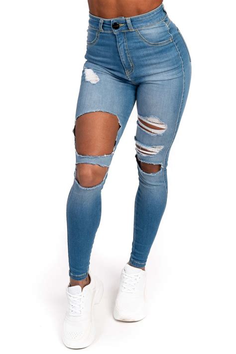 Womens Regular Super Ripped High Waisted Fitjeans Arctic Light Blue