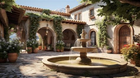 Premium AI Image | A Mediterranean house with a courtyard and a central ...