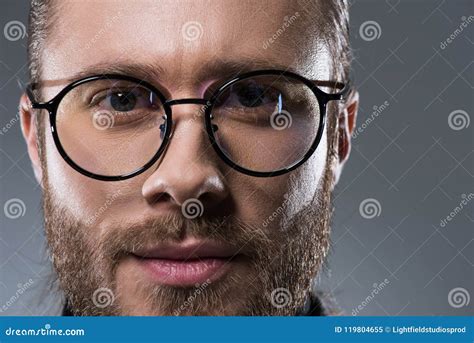 Portrait Of Handsome Bearded Man In Glasses Stock Image Image Of