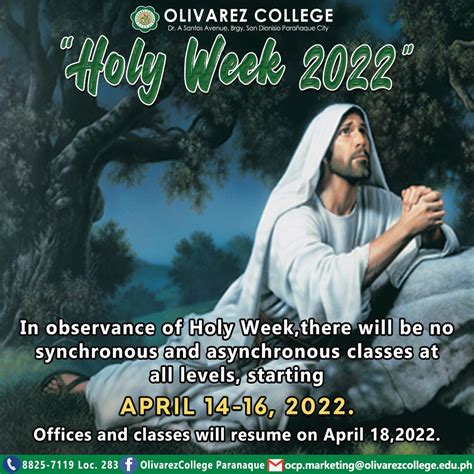 Holy Week 2022 – Olivarez College | Educating the Mind, Body and Soul