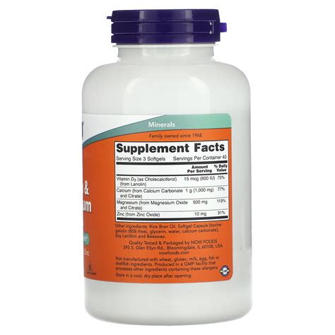 Now Foods Calcium Magnesium With Vitamin D And Zinc Softgels