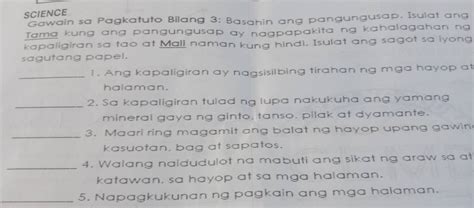 Solved Science Gawain Sa Pagkatuto Bilang Basahin Ang Pangungusap