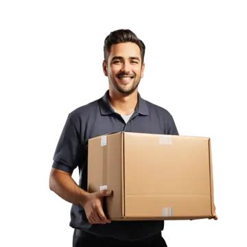 Smiling Delivery Man Holding Cardboard Box Smiling Delivery Man