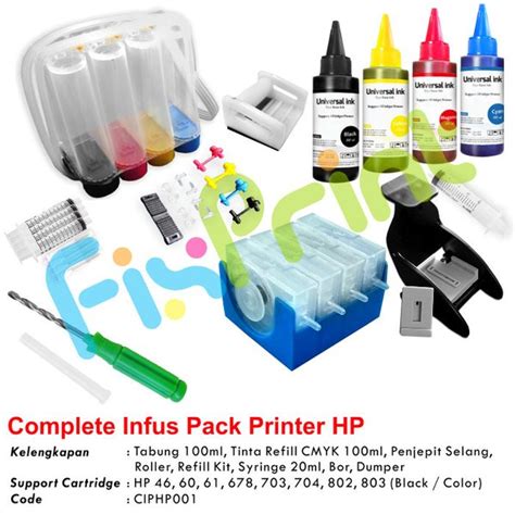 Jual Paket Infus Printer Canon HP Tinta Refill 100ml Tabung Modif